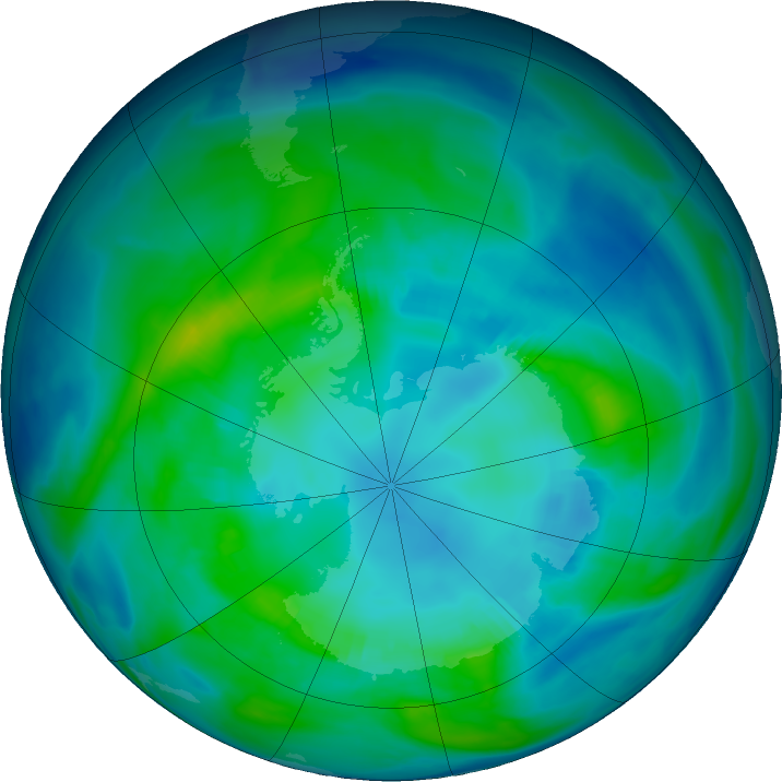Antarctic ozone map for 21 April 2024